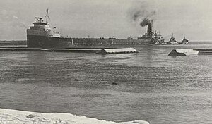 Lake freighter George M. Carl, beached off the Humber River, 1975-10.jpg