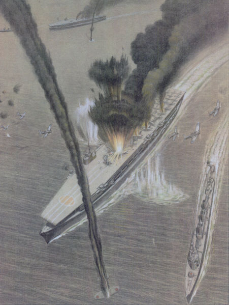 File:Air Attack on Japanese Carriers Kagi and Akagi, Midway Battle.jpg