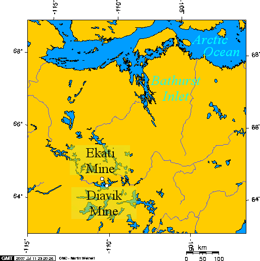 File:Lambert Projection showing the Ekati and Diavik Diamond Mine, near Barthurst Inlet, Nunavut.png