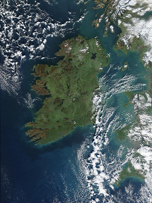 Satellite image of Ireland.