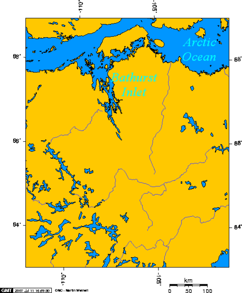 File:Lambert Projection showing Bathurst Inlet, Nunavut, and environs.png