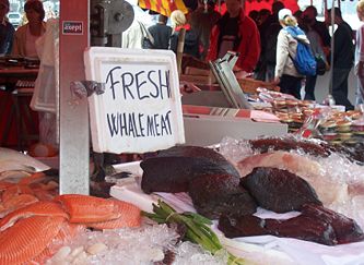 Fresh whale meat on sale in Bergen, Norway.