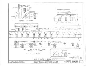 (PD) Drawing: Historic American Buildings Survey An elevation drawing of "Serra's Church" at Mission San Juan Capistrano as prepared by the Historic American Buildings Survey in 1937.