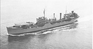 (PD) Photo: Joe Radigan MACM / United States Navy Between 1944 and 1945, twenty-seven Mission Buenaventura-class fleet oilers were built (two additional vessels were converted to distilling ships after their keels had been laid).[157] Many of the ships, such as the USNS Mission Capistrano (T-AO-112) shown above, served with the United States Navy during World War II and on into the Cold War.