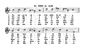 (PD) Image: Unknown "Ya Viene El Alba" ("The Dawn Already Comes"), typical of the hymns sung at the Mission.[1]