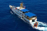 USCGC Raymond Evans uses her stern-launching ramp to deploy her pursuit boat