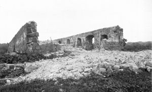 (PD) Photo: C.C. (Charles C.) Pierce The ruins of the stone walls at the Santa Margarita de Cortona Asistencia, circa 1906.