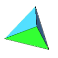regular tetrahedron:4 triangle faces, 4 vertices, 6 edges