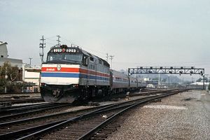 (CC) Photo: Drew Jacksich Amtrak EMD F40PH #229 with a section of the San Diegan at Los Angeles Union Passenger Terminal in November, 1978.