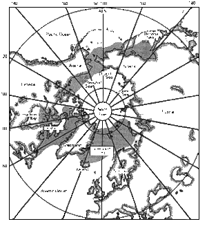 Map of the range of the bowhead whale centred over the north pole.gif