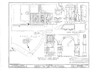(PD) Drawing: Historic American Buildings Survey A plot plan drawing and details of the Mission San Luís Rey de Francia complex as prepared by the U.S. Historic American Buildings Survey in 1937.