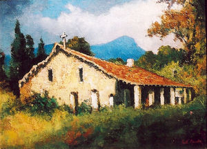 (PD) Painting: Will Sparks The monastery at Mission La Purísima Concepción, between 1933 and 1937.