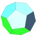regular dodecahedron: 12 pentagon faces, 20 vertices, 30 edges