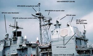 Antenna suite on CG-60 Normandy AEGIS cruiser.jpg