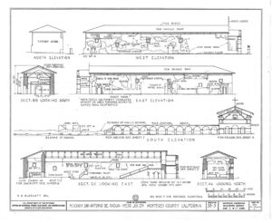 (PD) Drawing: U.S. Historic American Buildings Survey Elevation and section drawings of Mission San Antonio de Padua as prepared by the Historic American Buildings Survey in 1937.