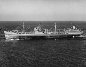 (PD) Photo: United States Navy USNS Mission San Antonio (T-AO-119) was the ninth of twenty-seven Mission Buenaventura-class fleet oilers built during World War II for service in the United States Navy, and the only U.S. Naval vessel to have borne the name.