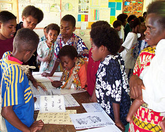 Vernacular languages literacy materials used on Pentecost Island in Vanuatu.