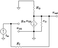 Small-signal circuit for transresistance amplifier