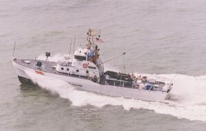 Unidentified Point Class 82-foot Coast Guard cutter underway, circa 1991.jpg