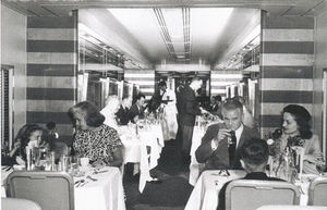 © Photo: New York Central System Built by the Pullman-Standard Car Manufacturing Company for the New York Central's 20th Century Limited, this car was divided into four distinctive dining sections (seating 64 persons at tables) and featured a lounging ante-room and steward's office. Industrial designer Henry Dreyfuss was commissioned in 1938 to design the streamlined train sets in the Art Deco style.
