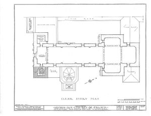 (PD) Drawing: Historic American Buildings Survey A clerestory plan drawing of the Mission San Luís Rey de Francia complex as prepared by the U.S. Historic American Buildings Survey in 1937.