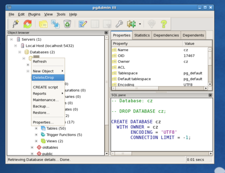 CentOS 5.4 screenshoot pgAdmin III drop database.png