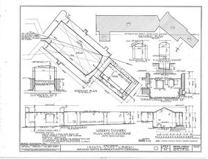 (PD) Drawing: U.S. Historic American Buildings Survey Plan and elevation drawings of the tannery (Units No. 3 and No. 4) at Mission Santa Inés as prepared by the U.S. Historic American Buildings Survey in 1937.