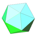 regular icosahedron: 20 triangle faces, 12 vertices, 30 edges