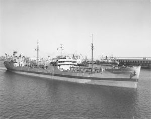 (PD) Photo: United States Navy USNS Mission San Luis Obispo (T-AO-127) underway in San Pedro harbor, date unknown.
