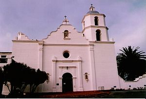 © Photo: Robert A. Estremo Mission San Luis Rey de Francia (seen here in 1986) is architecturally distinctive due to the combination of Spanish, Moorish, and Mexican lines exhibited. Part of California's most pristine mission complex, the baroque façade of the church was meant to be flanked by twin towers.