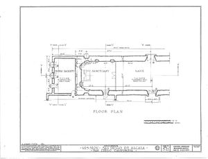 (PD) Drawing: Historic American Buildings Survey A partial floor plan drawing of the nave, sanctuary, and sacristy at Mission San Diego de Alcalá as prepared by the U.S. Historic American Buildings Survey in 1937.