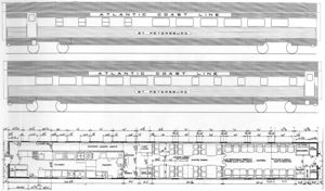 (PD) Diagram: Pullman-Standard Car Manufacturing Company Details of the kitchen, dining room, and lounge of a streamlined (lightweight) version of the ACL diner car "St. Petersburg" are provided in these builder's drawings.