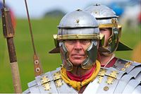 Roman infantry re-enactment, Scarborough Castle, England