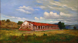 (PD) Painting: John Sykes The Mission La Purísima Concepción compound as it stood in 1908.