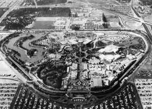 (PD) Photo: Los Angeles Examiner / USC Regional Historical Photo Collection An aerial view of Disneyland in 1956, with the Disneyland Railroad route (which, at the time, encircled the entire park) visible.