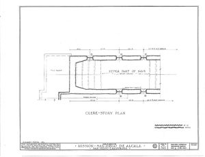 (PD) Drawing: Historic American Buildings Survey A floor plan drawing of the upper nave at Mission San Diego de Alcalá as prepared by the U.S. Historic American Buildings Survey in 1937.