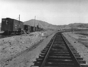 (PD) Photo: John R. Signor Collection The boarding train at Valle Redondo, with wye switch to the right, January 1912.