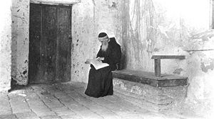 (PD) Photo: Bancroft Library Clerical historian Father Zephyrin Engelhardt, O.F.M. visited Mission San Juan Capistrano numerous times, beginning in 1915.