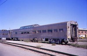 (CC) Photo: Chris Guenzler / TrainWeb.com The "Plaza Santa Fe," built by Pullman-Standard in 1950 as Pleasure Dome-Turquoise Dining Room (a favorite of film stars and other notables) bar/lounge #503 for the Santa Fe's premier Super Chief streamliner.