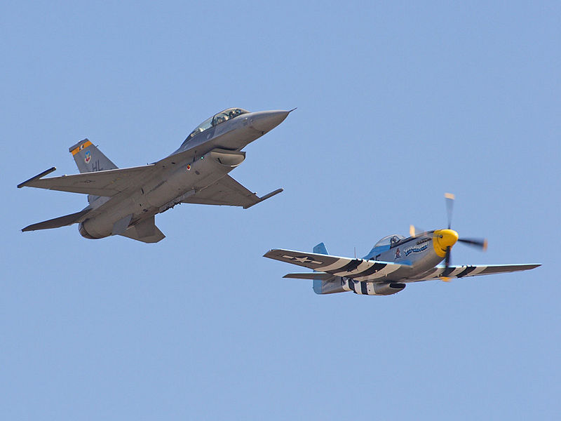File:P51 and f16 in flight.jpg