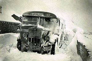 Winter 1947, snowbound bus, Castle Hill, Huddersfield - geograph.org.uk - 1668518.jpg