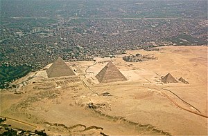 Aerial view of Giza pyramids and Necropolis, Egyp