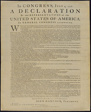 Picture of the document of the Declaration of Independence (US) dated 1776.