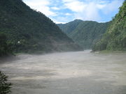 Morning mist over the Ganges at Kaudiayala in the state of Uttarakhand