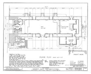 (PD) Drawing: U.S. Historic American Buildings Survey A floor plan of the chapel at Mission San San Buenaventura as prepared by the Historic American Buildings Survey in 1937.