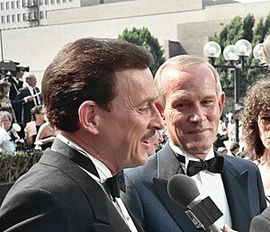 Dick and Tom Smothers on the 1988 Emmy red carpet (2092448938).jpg