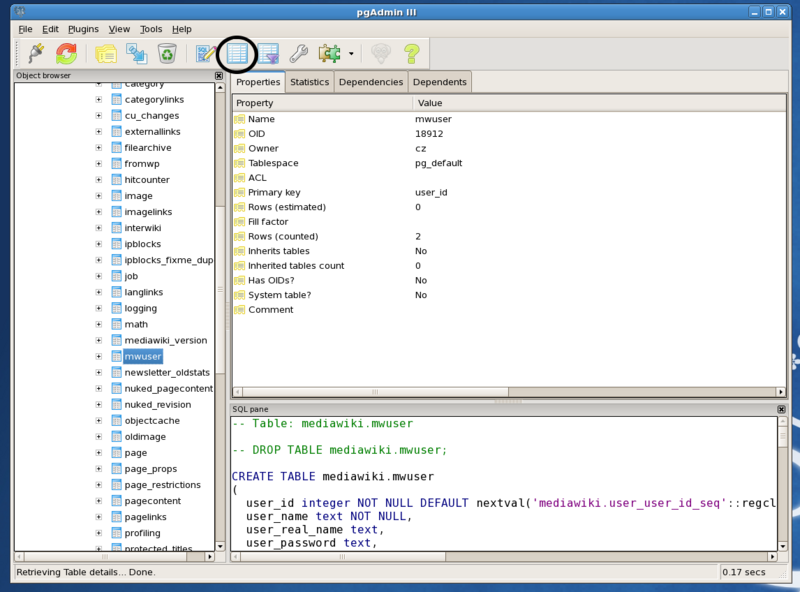 File:CentOS 5.4 screenshot screenshot pgAdmin III mwuser.png