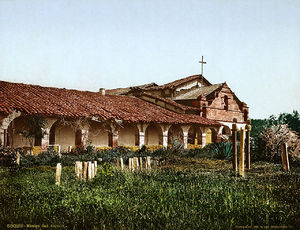 (PD) Photo: Detroit Photographic Company Mission San Antonio de Padua in 1898. A temporary roof structure has been erected over a portion of the chapel to prevent further damage to the building components.