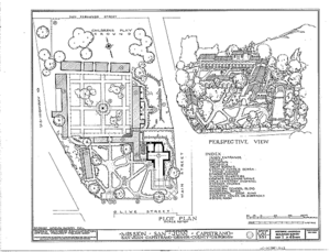 (PD) Drawing: Historic American Buildings Survey A plot plan and perspective view of Mission San Juan Capistrano as prepared by the Historic American Buildings Survey in 1937.