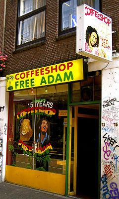 One of Amsterdam's “coffee shops” (i.e. a shop selling marijuana and other narcotic drugs.)